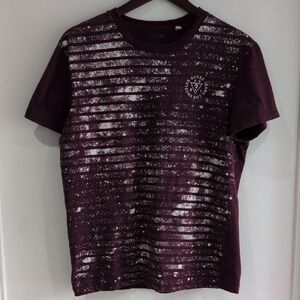 GUESS Women's Maroon Striped Tee Size L